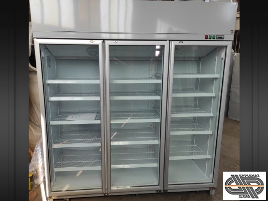 Vitrine libre service LMC Eurocold VISIOPLUS 3P POS GRIS BLANC INT+ LED- PORTE ALU de face