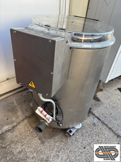 Vue de derrière d'une exxoreuse Sammic ES-200 d'occasion avec vidange gravitaire au sol et alimentation monophasée 220V 230 Volts