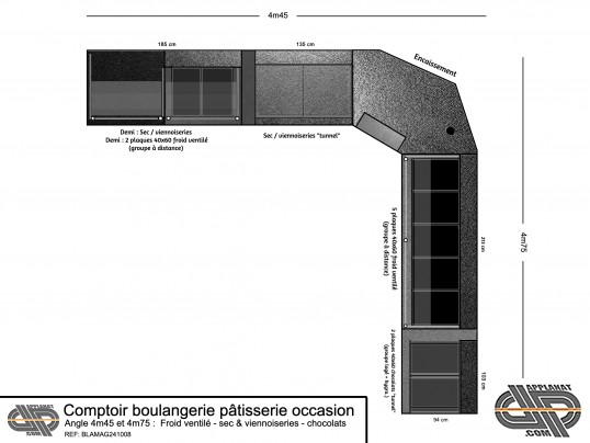 Vitrine de boulangerie pâtisserie d'occasion : plan d'implantation